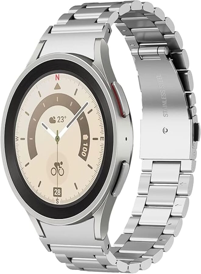 SUNDAREE Compatible with Samsung Galaxy Watch 5 Pro/Watch 4 5 6 40 mm 44 mm / Watch 6 4 Classic 42 mm 43 mm, No Gap Men's Silver Replacement Stainless Steel Metal Watch Strap Smartwatch Watch Strap